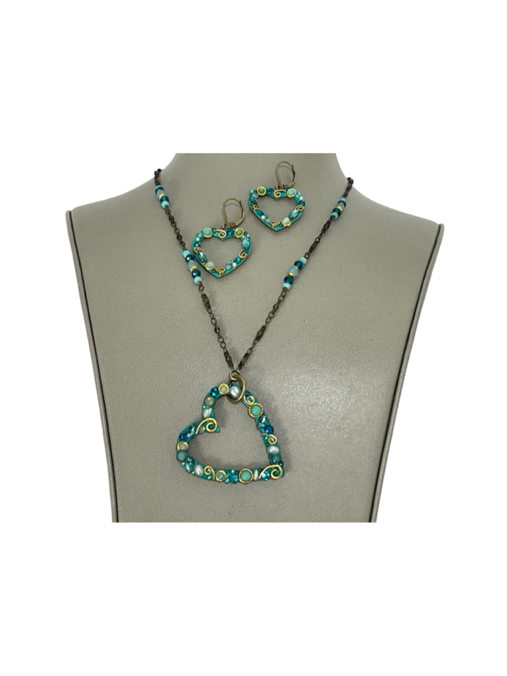 Michal Golan Open Heart Pendant Necklace and Earring Set One Size Blue and Gold